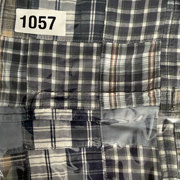 LOFT Patchwork Skirt Women Sz 12 Blue Madras Lined Zipper Button Pockets Preppy - Picture 10 of 10